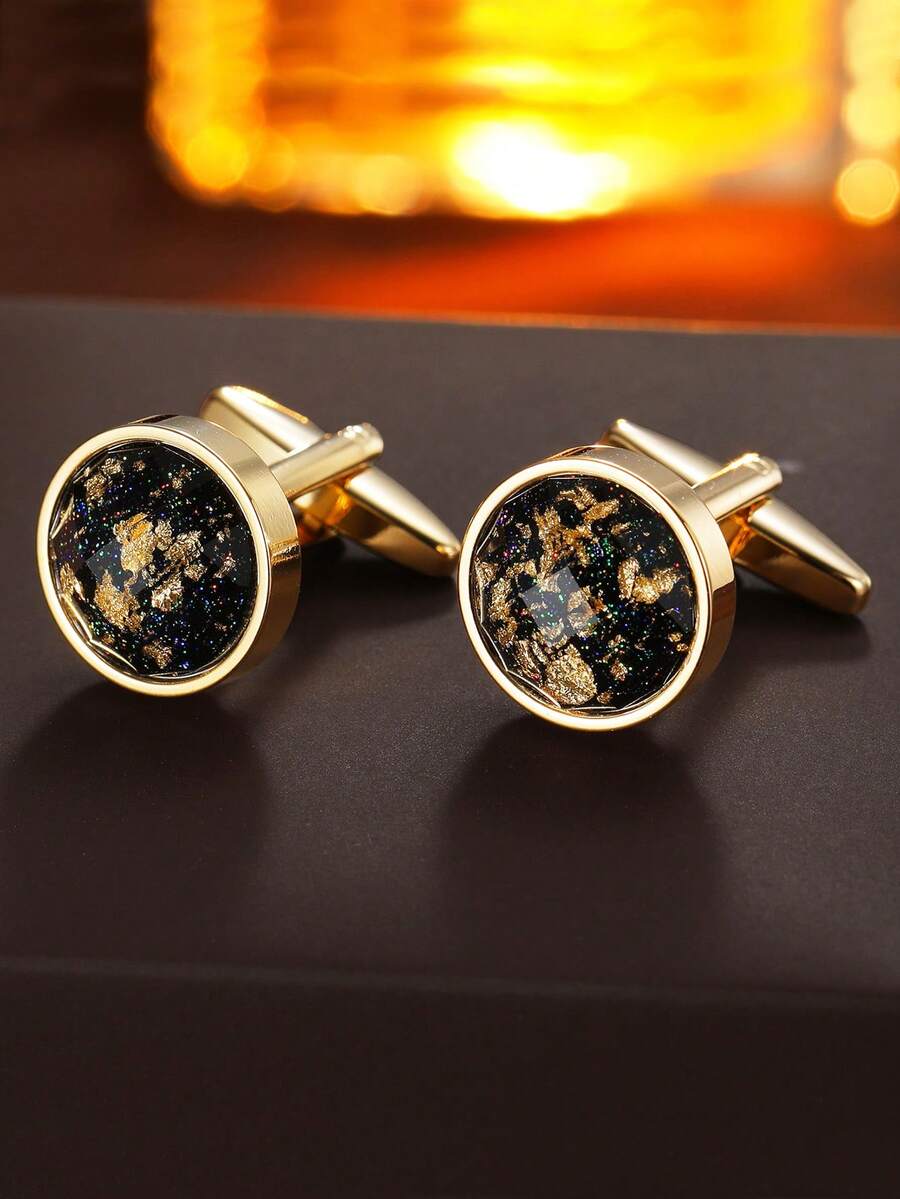 1 par de gemelos de cobre redondos elegantes, accesorios de vestir formal para hombres - Plateado - Ver 1