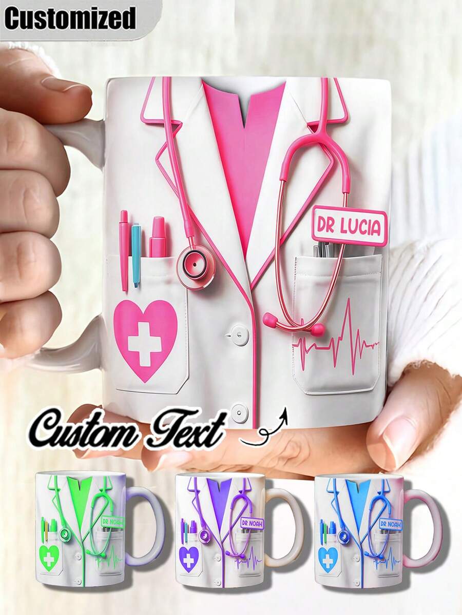 Cốc cà phê gốm sứ cá nhân hóa dành cho bác sĩ/chuyên gia y tế với tên/chức danh - Thiết kế chủ đề y tế (ống nghe và...) - Quà tặng tùy chỉnh cho bác sĩ, y tá, sinh viên y khoa - Rửa tay, cốc tái sử dụng được dùng trong bệnh viện/phòng khám.