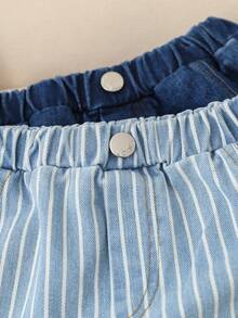 2 piezas/Set Pantalones casuales a rayas de mezclilla clara y oscura para niños en primavera/otoño, pantalones de ocio para niños - Multicolor - Ver 5