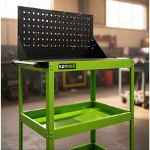 carrito organizadorKroner Carro de Herramientas Metálico 3 Pisos con Panel Porta Llaves Carrito Taller Mecánico con Ruedas y Freno - Verde Y Negro - Ver 6