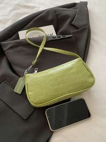 女士鳄鱼纹法棍包，新款时尚手提包，配有肩带，简约腋下包 - 綠色 - 查看 8