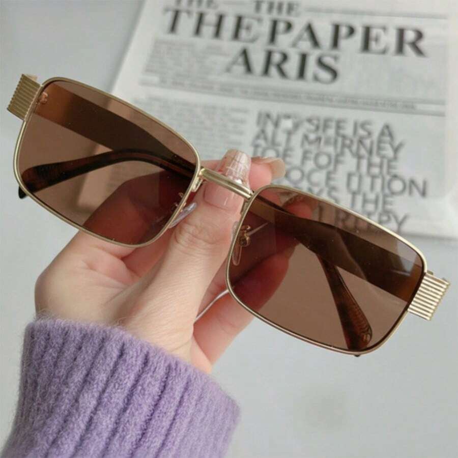 1副男女通用椭圆形/方形小框高品质个性化简约时尚眼镜，适合休闲、旅行、派对、海滩、日常佩戴 - 彩色 - 查看 1