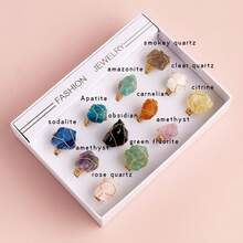 12pcs Natural Crystal Amethyst Raw Stone Ring Box Quartz Minerals Jewelry Quartz Women Fashion Ring Reiki Healing Jewelry Mother's Day Gift - 12-piece Ring Set - View 14