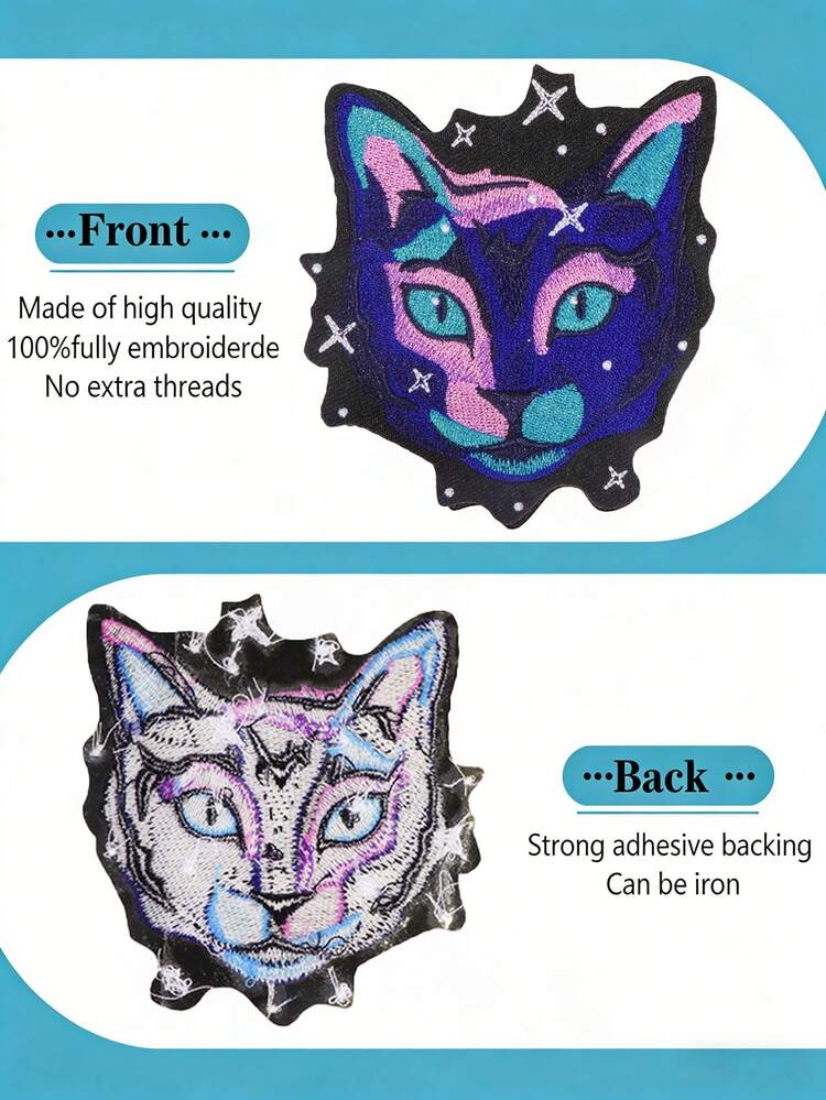 1pc Galaxy Cat/Cosmic Cat/Space Cat Embroidered Patch, Dreamy Cat Design With Fantastical Stars, Sew Or Iron-On, Suitable For DIY Clothing, Hats, Shoes, Bags, A Whimsical DIY Gift And Craft For Cat Lovers And Sci-Fi Fans - Cat Head - View 9