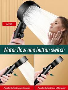 2pcs 5-Setting High Pressure Shower Head With Hose, ABS Material Handheld Shower Head Set With On/Off Button, Including 1.5m Bathroom Hose - Black - View 5