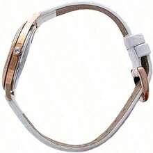 Orient Luxury Rose Gold Crystal Edged Women's Watch, Elegant White Leather Strap, With Date And Roman Numerals - White - View 2