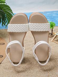 1 Pair Girls' Summer Wedge Platform Sandals, Slip-On Comfortable Anti-Slip Versatile Minimalist Casual Open-Toe Sandals, Lightweight For School And Daily Wear, Fits Small One Size - White - View 7