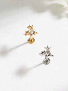1pc Fashionable Elegant Diamond Star Stud Earrings, Suitable For Women's Daily Wear - Star - View 1