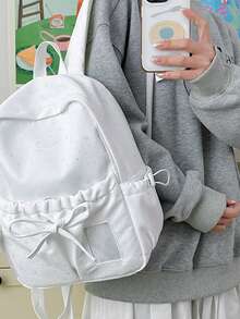 1pc Nylon Star Pattern Large Capacity Backpack, Fashionable Casual Backpack For Students, Commuting, Travel, Unisex - White - View 2