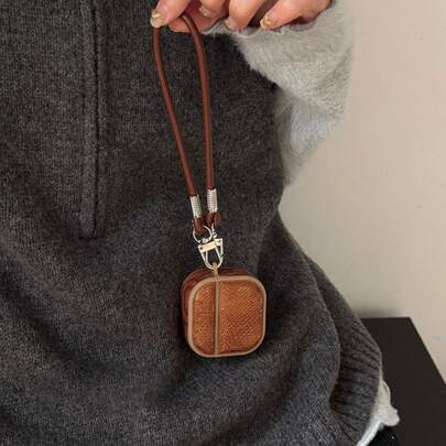 奢华复古高端纯棕色蛇皮纹理烫金短挂绳耳机保护套，兼容 Pro 2、时尚 Pro、可爱 Apple 4、简约 3 新半代，男女皆宜