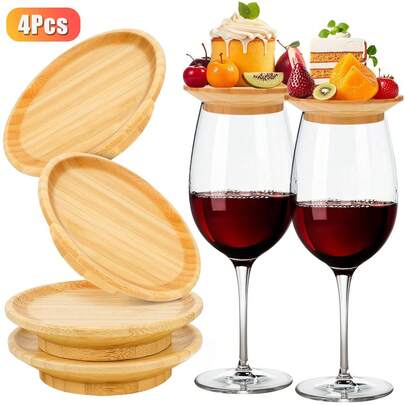 4pcs Appetizer Drink Cup Lids, Bamboo Drink Cup Covers To Prevent Spilling, Coaster Plate Set For Home Gatherings, Restaurants, Bars, Parties