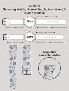 1pc Soft Elastic Breathable Replacement Watch Band With Scattered Blue Flowers On White Background, Suitable Compatible With Samsung, Honor Smartwatches, 38mm 40mm 41mm 42mm 46mm 45mm 44mm 49mm, Fashionable Casual Silicone Watch Strap Compatible With Apple Watch Ultra Series SE/11/10/9/8/7/6/5/4/3/2/1 - Multicolor - View 14