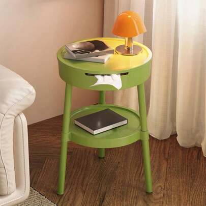 Cibee Modern Multifunctional Side Small Table, Round Side Table For Small Spaces,Coffee Table With Drawer Storage Shelf Bedside Table Study Desk For Living Room Bedroom Office Home