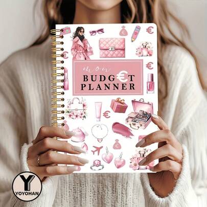 1 buc. Planificator de buget , format A5 cu legături spiralate (5,5" x 8,3"), planificator financiar lunar și anual, calendar de facturi, obiective financiare - urmărire datorii, Money Mana, planificator din pietre prețioase sintetice, cadou