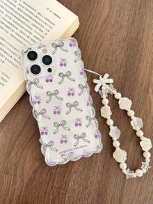 Cherry Bow Knot Braided Transparent Wavy Edge Minimalist High-End TPU Painted Anti-Drop Phone Case For IPhone 17/17Pro/17Air/17ProMax, 16/16Pro/16Plus/16ProMax, 15Pro/15ProMax, 13, 14, 11, P12, X, 12/14 Soft Protective Case - Multicolor - View 3