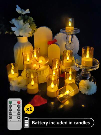 6/12/24pcs Flickering Flameless Candles With Remote Control/Timer, Battery Operated LED Wishing Candles, Suitable For Centerpiece Decor, Christmas, Halloween, Valentine's Day, Dining Table, Room Decor, Wedding, Party, Gift