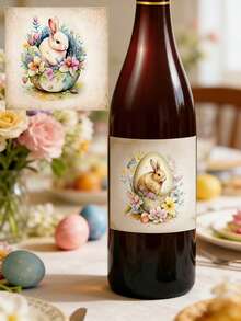 9 piezas Etiquetas adhesivas para botellas de vino de Pascua feliz con diseños impermeables de conejo, huevo y pollito para decoraciones de fiesta, decoración de mesa de temporada y regalos - multicolor - Ver 2