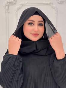 1件装女士二合一速成头巾，雪纺围巾组合，头巾，柔软透气材质，适合日常佩戴 - 黑色 - 查看 2