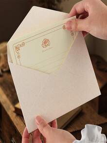 A5复古玫瑰色加厚信纸，亚麻纹理信封，带火漆印章 | 100克防水材质 | 多种颜色可选 | 适合书写、日记和情书 | 可用于制作文具、婚礼请柬、贺卡、明信片、学习用品和返校用品 - 彩色 - 查看 2