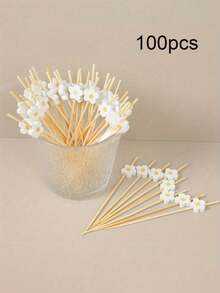 1/50/100pcs Sweet Daisy Theme Food Picks, Flower Dessert Fruit Forks, Toothpick Sticks, Flower Picks, Perfect For Drinks, Desserts, Appetizers, Fruits And Dessert Decoration, Party, Wedding, White Mini Food Picks Suitable For Decoration, Kitchen, Summer Party, Fun Drink Accessories, Holiday Birthday Party Decoration Supplies - Multicolor - View 16