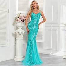 hezixi 优雅亮片性感晚礼服，长款鱼尾裙摆，适合正式舞会、奢华婚礼派对、鸡尾酒会等场合，也适合作为婚礼宾客、毕业典礼或晚宴礼服。 - 薄荷綠 - 查看 10