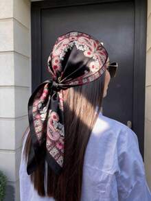 1pc Minimalist Printed Neckerchief, New Fashionable Spring Headscarf For Women, Can Be Used As Waistband, Bag Decoration, Ribbon, Headband Or Scarf, Ideal Choice To Enhance Your Overall Look. - Sky Blue - View 18