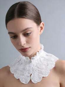 1 pieza Capa con cuello alto de estilo gótico lolita, con bordado pesado y ribete de encaje, con cuello decorativo desmontable - Blanco - Ver 5