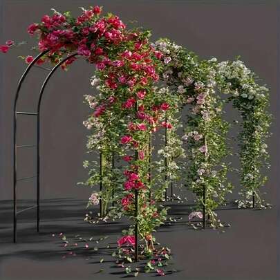 1 pieza Cenador de metal, Arco de jardín, Arco de marco de acero resistente, Para decoración de fondo de boda, fiesta, plantas trepadoras, rosas, verduras, decoración exterior y decoración de arco, tamaño grande (240 cm)