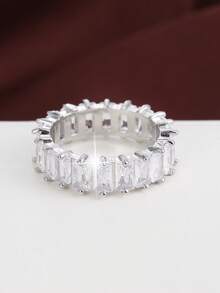 1pc Minimalist Geometric Design Cubic Zirconia Inlaid Women's Ring, Casual Gift Design - Multicolor - View 5