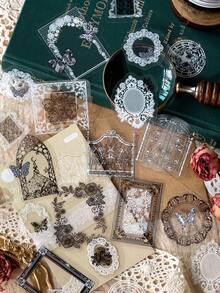 30张/包复古蕾丝拼贴贴纸，创意美学装饰贴纸，适用于剪贴簿、DIY手工、礼品、个性化日记、学校用品、趣味贴纸、Kindle剪贴簿用品 - 3.聽雪落 - 查看 6