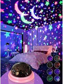 1pc Colorful Starry Sky Projection Lamp, UFO Shaped LED Night Light With Moon & Galaxy Projection, USB Powered, Suitable For Home, Bedroom, Stereo Party Lighting, Christmas Gift - Purple - View 2