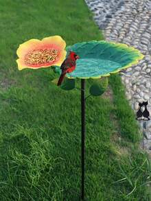 1个复古金属鸟浴盆，户外悬挂式喂鸟器，铸叶造型，防锈，铜绿垂直喂鸟站，耐用草坪庭院花园装饰，爱鸟人士用品 - K44 - 查看 9