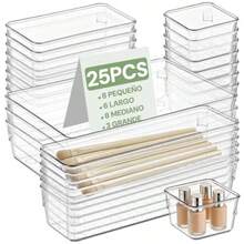 zxx25PCS Organizadores de Caones de Plastico Tranrente Organizador de Maquillae b en 4 Tamaños Diferentes Organizadores de Acco para Maquillae Escrito oyas Cocina y Bañoorganizador de cocina - 25 piezas - Ver 1