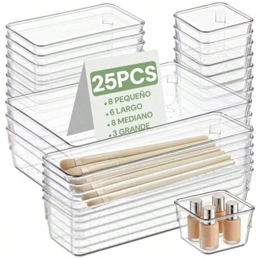 zxx25PCS Organizadores de Caones de Plastico Tranrente Organizador de Maquillae b en 4 Tamaños Diferentes Organizadores de Acco para Maquillae Escrito oyas Cocina y Bañoorganizador de cocina - 25 piezas - Ver 1