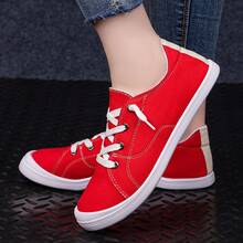 Giày thể thao nữ đế thấp bằng vải canvas, kiểu dáng casual, thoải mái, thích hợp đi bộ hàng ngày. - Đỏ - Xem 4