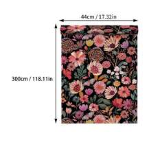 1卷波西米亚风花卉自粘壁纸 - 可撕贴可移除壁纸，彩色花卉图案，复古农舍风格，宽17.32英寸，装饰墙贴，家居装饰DIY贴纸，客厅装饰及配件，厨房壁纸，美观壁纸，租房者适用自粘壁纸，节日装饰壁纸 - 花卉 - 查看 14