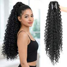 24Inch Voluminous Curly Ponytail Extension – Ombre Brown Synthetic Clip-In Ponytail Hairpiece, Fluffy Bounce For Aesthetic, Perfect For Dates & Festivals - Multicolor - View 14