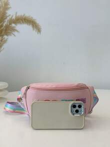 1pc Teenager Letter Print Waist Bag, PU Material Zipper Closure Crossbody Chest Bag, Suitable For Ramadan Daily Use - A - View 4