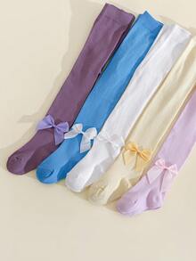 5pcs Girls' Bow Decor Versatile Casual Leggings/Tights, Suitable For All Seasons - Multicolor - View 3