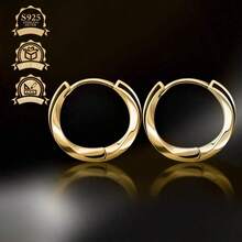 S925 银黑色树脂圆形简约时尚女式耳环 - 金色 - 查看 5