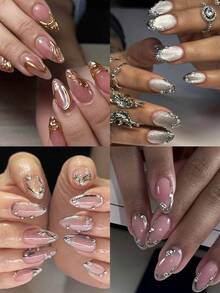 Adesivi per unghie stile francese 3D con bordo geometrico asimmetrico dorato e argentato, cornice asimmetrica, design a strisce graffiti e linee francesi, adesivi per unghie autoadesivi olografici fai-da-te in stile Y2K, decorazioni per salone di unghie e forniture per unghie - Multicolore - Visualizzare 10