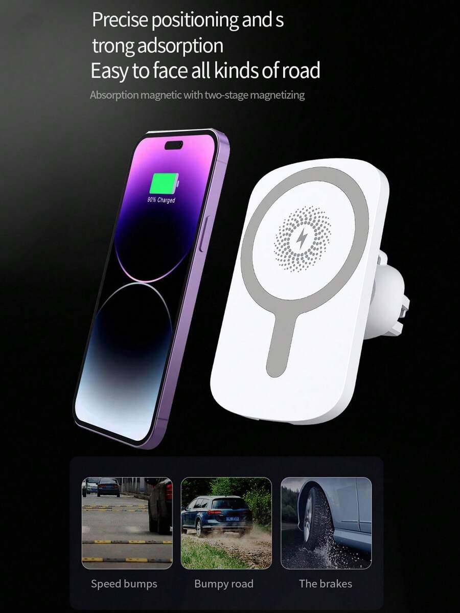 Cargador inalámbrico para automóvil de 15W con sensor de gravedad, compatible con smartphones Apple y Android que cumplen con el estándar Qi, cargador inalámbrico compatible con series 8/X/11/12/13/14/15/16/17 - A - Ver 1