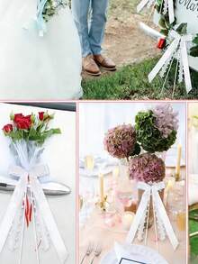 10/20pcs Heart Shaped Ribbon Bows | Wedding Party Backdrop Bouquet Car Decor Chiffon Bows | New Year Mother's Day Birthday Party Decor Gift Box Floral Decoration - White - View 4