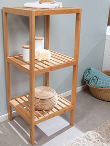 1pc 3-Tier/4-Tier Freestanding Bamboo Shelving Unit, Suitable For Bathroom, Kitchen, Living Room, Natural Material - Log - View 2