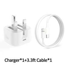 快速充電 純色 1-2 組 20W 快充充電器 英規插頭適配器 + 3.3FT/100cm USB-C 轉 Lightning 充電線，相容 14 13 12 Pro Max Plus 便攜充電套組 壁式充電器，高速旅行 PD 電源適配器 - 英規插(220-240V) - 查看 12