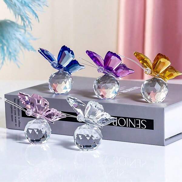Crystal Butterfly & Animal Figurine Home Decor Tabletop Ornaments Set, White Crystal Butterfly + Moon & Sun Prism Catcher Gifts Birthday Graduation