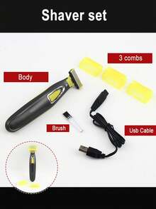 Afeitadora eléctrica unisex, recortadora corporal portátil, afeitadora USB con cuchillas en T para barba y axilas, resistente al agua - Amarillo - Ver 7