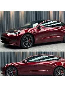 1 pieza Envoltura de vinilo de PET de color rojo sangre de dragón de metal líquido para automóvil y motocicleta, película duradera que cambia de color, envoltura de PVC metálica brillante de color rojo que cambia de color para automóvil y motocicleta, adhesivo con liberación de burbujas - Talla única - Ver 4