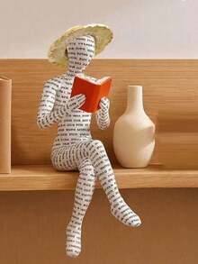 2pcs/Set (1 Hat And 1 Statue) Thinking Woman Reading Statue, Multipurpose Home Decor, Handmade Resin Crafts, Handcrafted Collectible/Gift - Reader - View 3