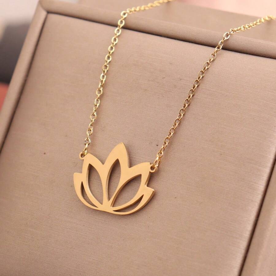 Lotus Flower Pendant Necklaces Women Stainless Steel Unalome Pagoda Charms Chain Necklace Yoga Amulet Jewelry Gifts - Gold - View 1